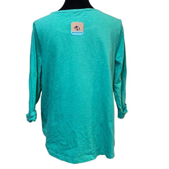 Hand Printed Upcycled Womens XL Tufted Titmouse Bird 3/4 Sleeve Cotton Tee - Picture 3 of 3